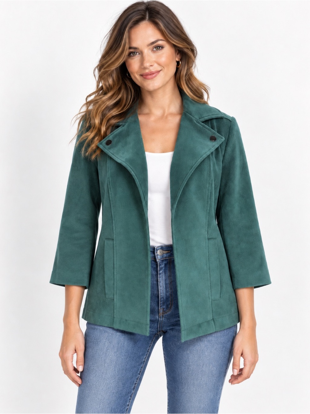NYCC Women Faux Suede Moto Jacket Teal Green Size M NWT
